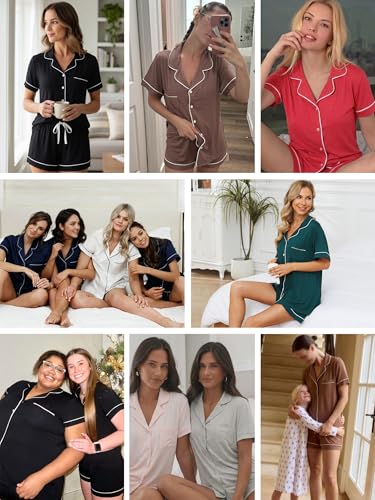 Image of Womens Pajama Sets Short Sleeve Sleepwear Soft Button Down Nightwear Lounge Pj Set XS-XXL