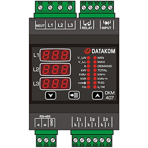 DATAKOM DKM-407 analizador de red electrica, en carril DIN, THD, RS-485, 1-entrada, 1 salida