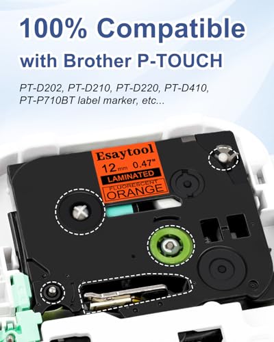Pacote com 2 fitas adesivas Esaytool compatíveis com P-Touch TZeB31 TZB31 TZe-B31 preto em laranja f