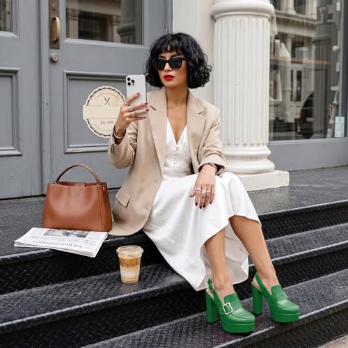 Image of Women's High Heel Loafers Platform Pumps Round Toe Heels Chunky Heel Pumps Stylish Comfortable 4.8 Inch Slingback Heels