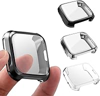 Vista 9 de Paquete de 3 protectores de pantalla compatibles con Fitbit Versa, ultra delgado, suave, funda completa para Fitbit Versa