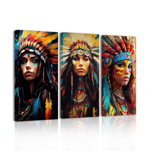 SWQYLB Native American Wall Art Decor 3 Pieces Indian Woman
