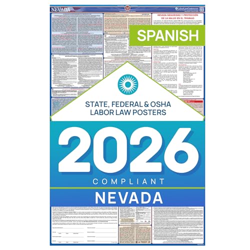 2026 Nevada Labor Law Poster - State, Federal, OSHA Compliant - Workplace Required Posting for Employees - Spanish OSHA Poster - UV Laminated Waterproof - 26" x 39.5” - Spanish