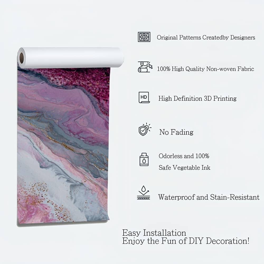Tapeta z efektem panoramicznym 3D fototapeta 250 x 175 cm, plakat z włókniny olbrzymie złote linie płyn mural salon pokój dziecięcy restauracja dekoracja ścienna, różowy fioletowy