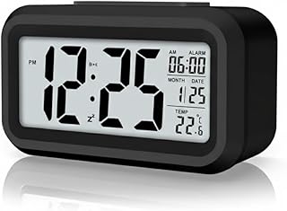 Rorian Digital Alarm Clock – Large LCD Display with Smart Backlight, Indoor Temperature, Date &amp; Calendar, Battery Operated...
