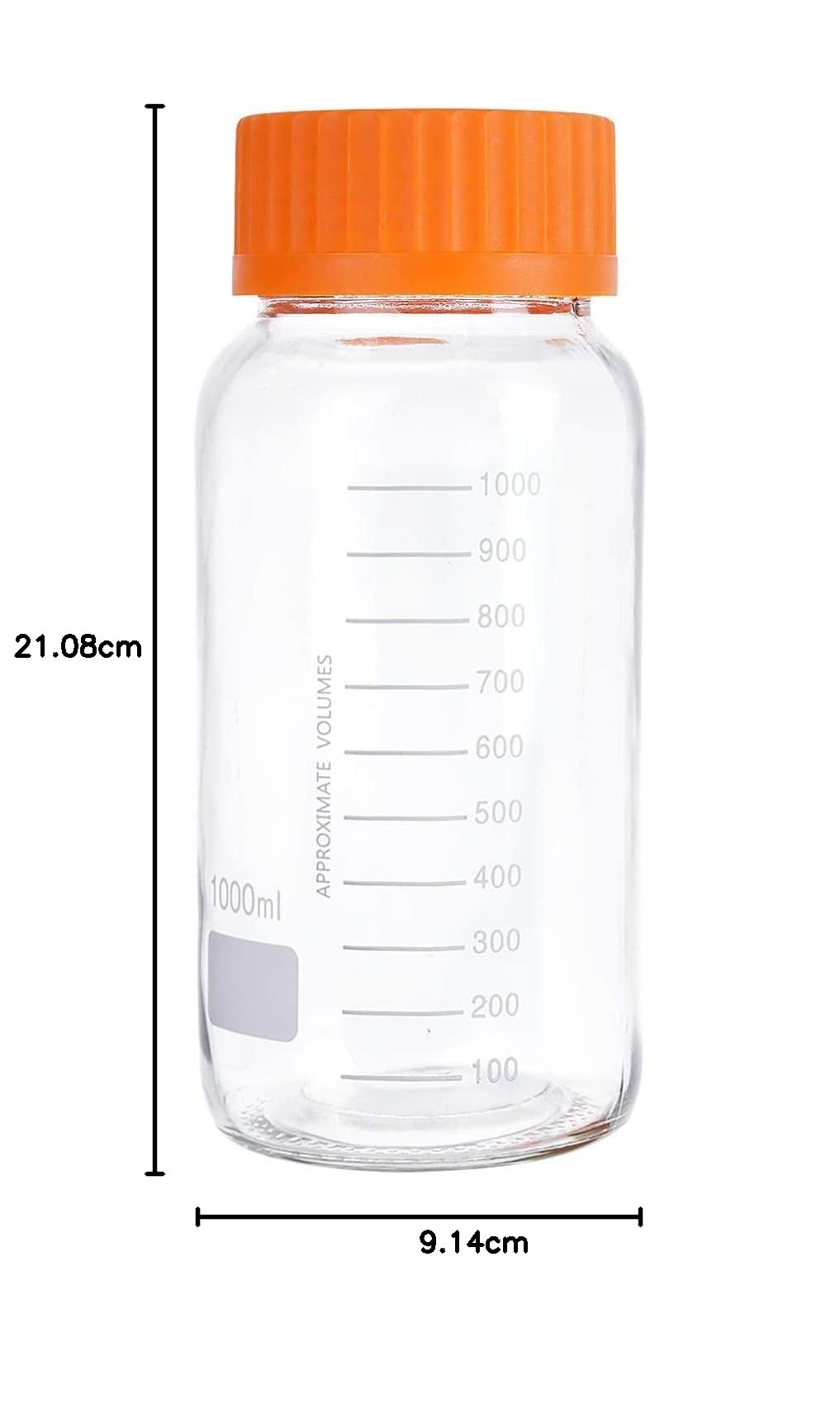 Lab Media Storage - Botellas de boca ancha graduadas GL80, tapa de rosca a prueba de fugas, multiusos para científicos, paquete de 3 (naranja, 1000 ml)