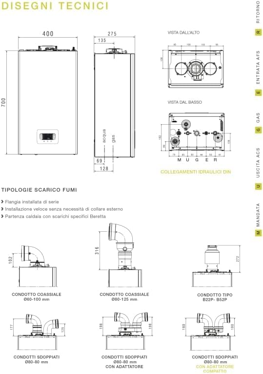 Beretta BLR 25 Caldaia a Condensazione, Metano, 25 kW, Kit Scarico Fumi Incluso più kit flessibili Cozzolinobrico