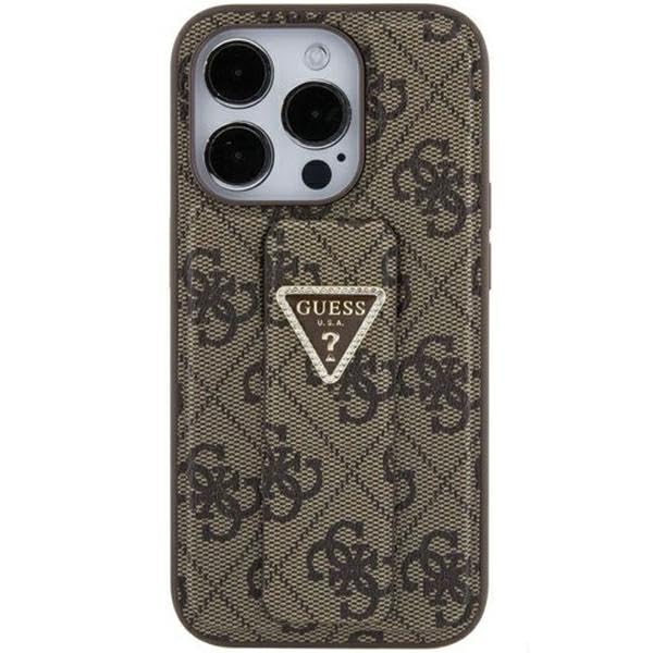 GUESS GUHCP15SPGS4TDW Coque pour iPhone 15 6.1" Marron Coque Rigide Grip Stand 4G Triangle Strass