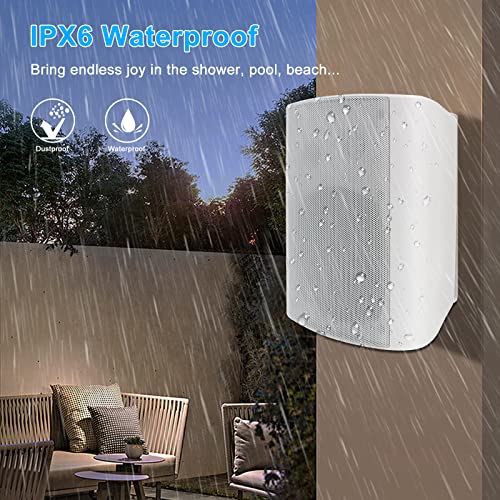 Studiofinix 6.5 Inches 400 Watt Indoor Outdoor Bluetooth Speakers Wall Mount Speakers Waterproof Weather Resistant For Patio Garage Home Outdoor (White) #TOP2