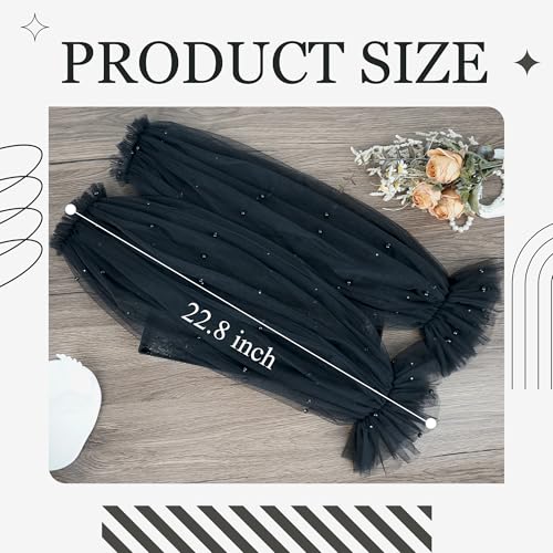 Black White Long Wedding Gloves Lace Sheer Puffy Sleeves Fingerless Ruffled Tulle Gloves Detachable Sleeves for Women4