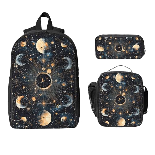 Celestial Backpacks 3 Pcs Fashion Casual Backpack with Fun Graphic Cartoon Print for Travel Work