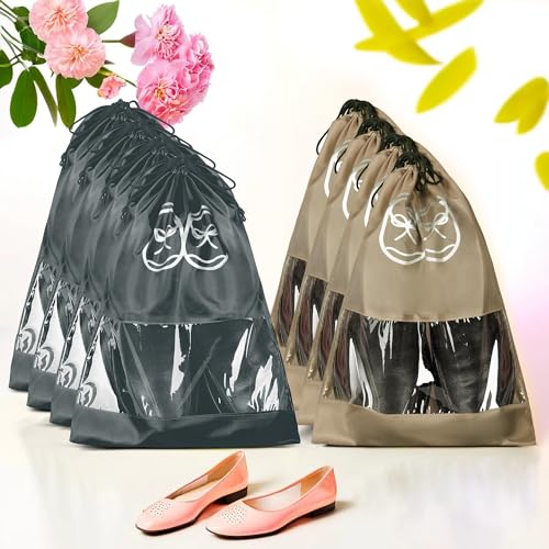 Image of Heart Home Pack of 8 Travel Shoe Organizer | Storage Bags | Travel Carrying Bag | Storage Organizers Set | Shoe Cover with Transparent Window | Shoe Dori Cover | Brown & Gray