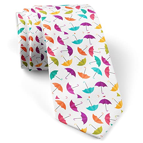 ( Colorful Umbrella Iconsrainy Season Concept ) Fashion Novelty Necktie, Conversation Neckwear Ties Great for Party and Events