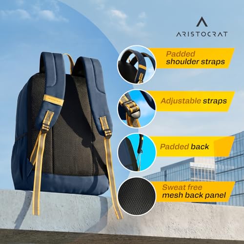 Image of Aristocrat Lava 17 Inch Compatible Laptop Backpack 25L | Premium Durable Fabric | 2 Compartments with Side Bottle Pocket | Padded Backpanel | Office & Travel Backpack for Men & Women