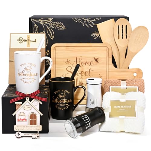 Maustic House Warming Gifts New Home, 14 Pcs New House Gift Basket, Housewarming Present for Homeowners Couples Women, Closing Gifts for Home Buyers