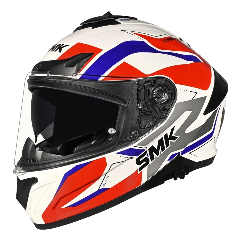 Image of SMK Typhoon AZONIX Full Face Motorcycle Helmet, Dual Visor, Black-White-Red