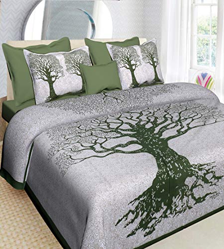 UNIBLISS Cotton Comfort - Sábana de cama tradicional de 144 hilos Rajasthani Jaipuri con 2 fundas de almohada, 1 cama doble (verde_102)