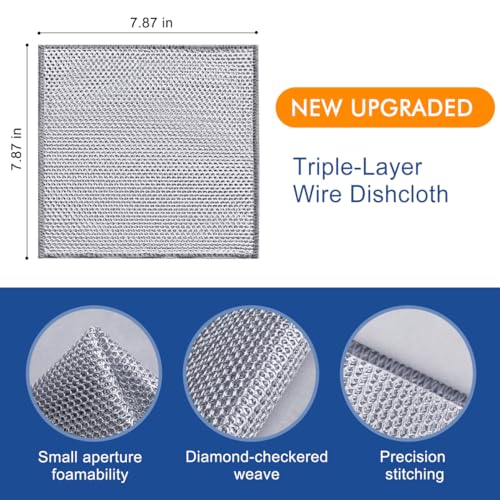 100 Pairs Multipurpose 3-Layer Thickened Steel Wire Dishwashing Cloth – Non-Scratch Metal Cleaning Rag for Wet & Dry Surfaces,Long-Lasting Reusable Kitchen Scrubber for Pots, Pans, and Cookware