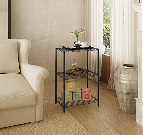 MULSH 3 Tier Wire Shelving, Metal Wire Shelf Storage Rack, Durable Organizer Unit Perfect for Kitchen Garage Pantry Organization in Black, 21" Wx14 Dx32 H - Thumbnail 2