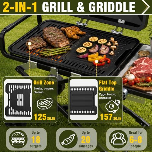 Image of BESTFIRE Propane Gas Grill, 13000 BTU Foldable 2-in-1 Griddle & Grill Grate