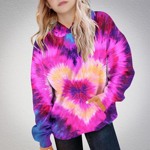 Girls Tie Dye Hoodies Kids Long Sleeve Oversized Hooded Sweatshirt Fashion Casual Athletic Pullover with Pocket2