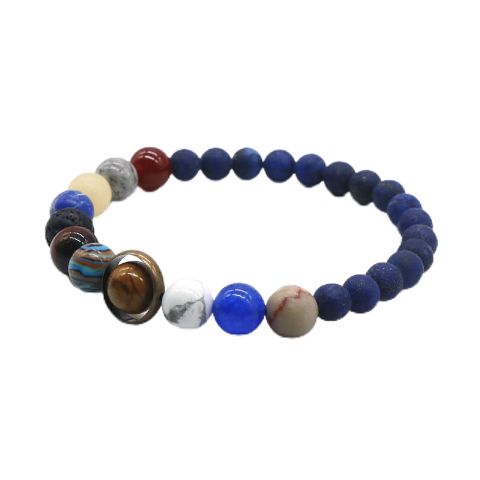 YZDKJ Universe Solar System Bracelet Women Natural Stone Eight Planets Bracelet Men Best Friends Gift For Him Gift For Her (Length : Women Size, Metal Color : PB 6mm 8mm)