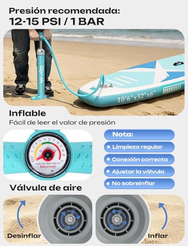 Miniatura 6 de Glymnis Tabla Paddle Surf Hinchable, Tabla De Sup Stand Up Paddle Board De 320 81 15cm, Tabla De Surf De Remo Con Bomba De Aire Ajustable Y Accesorios Completos Para Jóvenes Y Adultos
