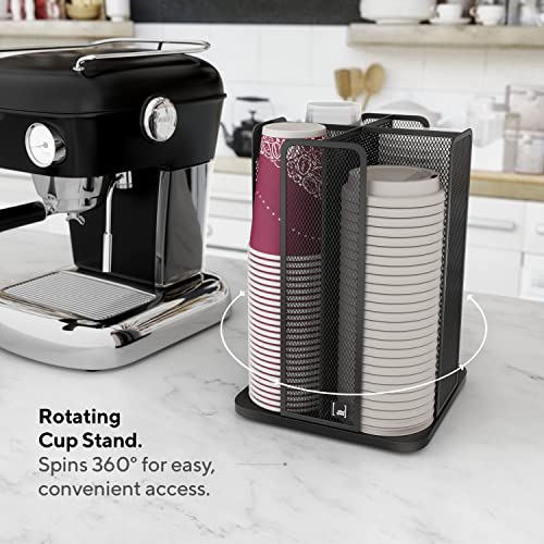 Mindspace Cup And Lid Holder | Coffee Cup Dispenser For Restaurant, Breakroom, Coffee Station, Bar, Buffet, Kitchen Cabinet, Countertop | Plastic Cup Storage Organizer, Black Metal Cup Holder #TOP1