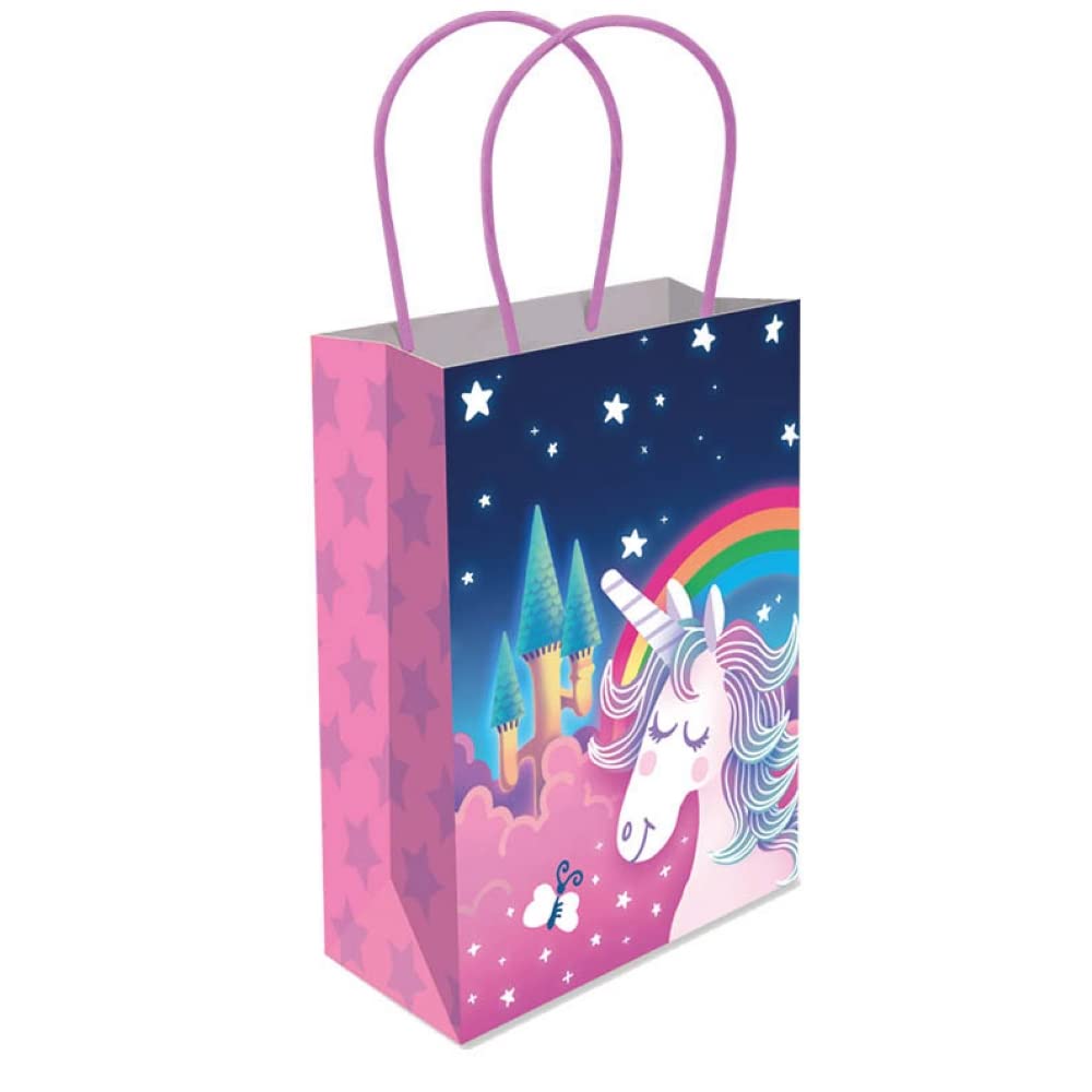 THEMED PAPER HANDLE BAGS - PACK OF 6 - Children/Kids Party Carry Food Meal Fun Picnic Birthday Wedding Favour / Baby Shower Party Box Loot Bag… (Unicorn) — image 1