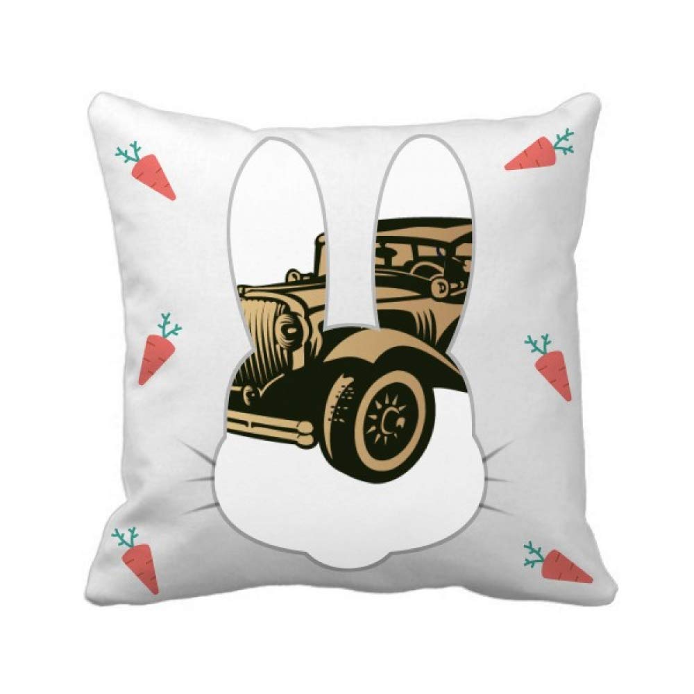 Coussin Lapin Noir Motif Voiture - Housse Carrée Décorative Salon Lit