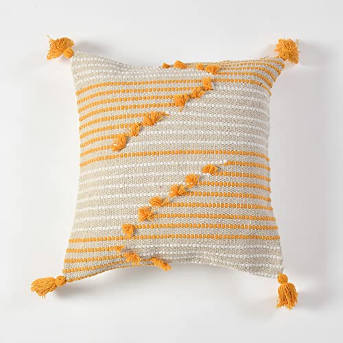 Image of TIB Premium Boho Decorative Throw Cushion Covers, 16 x 16 cm, Set of 2, Cotton. (Orange Lines)-230 TC