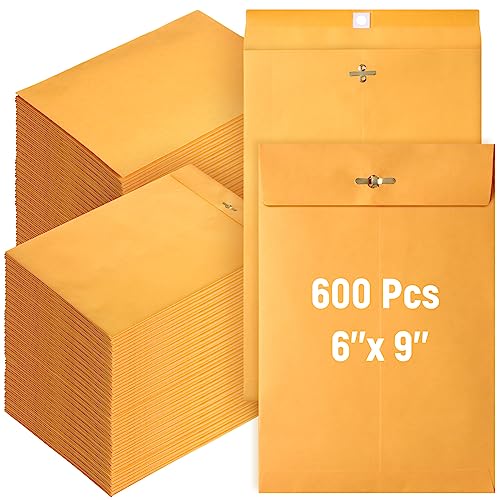 Ctosree 600 Pcs Manilla Envelopes Clasp Envelopes Bulk Brown Kraft Catalog Letter with Clasp Closure and Gummed Seal 28lb Heavyweight Paper (6 x 9 Inch)