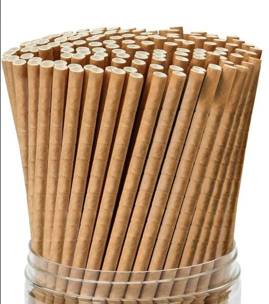 250 pitillos biodegradables de papel marrón flexibles miniatura 1