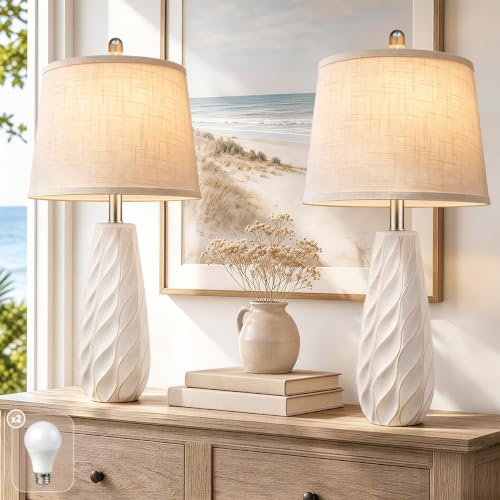 SoftLume 27" Ceramic Table Lamps Set of 2 Coastal Lamps, Modern White Lamps