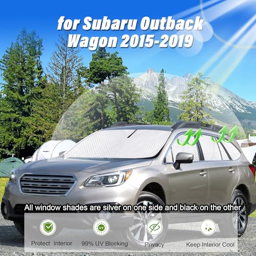 Image of KMF 8pcs Full Window Sun Shades for Subaru Outback Wagon Accessories 2015-2019, Custom Fit Privacy Car Window Covers for Windshield Side Rear, UV Block and Blackout for Camping Outdoor