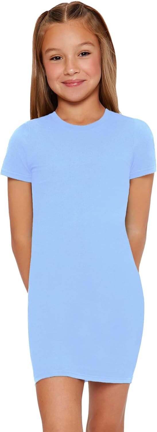 SHENHE Girl's Basic Short Sleeve Crew Neck Bodycon T Shirt Pencil Mini Dresses - Image 5