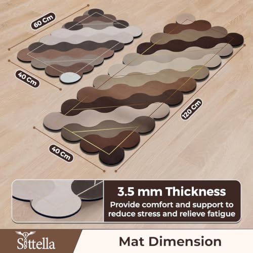 Image of SITTELLA Rubber Kitchen Mats Set, 120x40cm & 40x60cm, Wave Print | Anti-Skid, Water Absorbent, Rectangular, 2 Mats Set