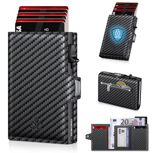Geldbörse Herren Portmonee Herren mit Münzfach & RFID Schutz Slim Wallet Pop-up Kartenetui Herrens Geldbeutel Herrens für 9-11 Karten ID-Fenster Geldscheinfach Smart Wallet for Men (Kohlefaser)