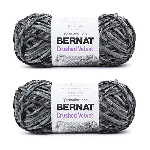 Bernat Crushed Velvet Deep Gray Yarn - 2 Pack of 300g/10.5oz - Polyester - 5 Bulky - 315 Yards - Knitting/Crochet