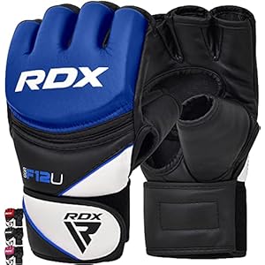 RDX MMA Gloves Grappling Sparring, Maya Hide Leather, Boxing Gloves Men Women Muay Thai Martial Arts Training, Half Finger Adjustable Mitts Wrist Support Kickboxing Cage Fighting Punching Bag Workout