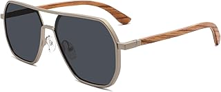 Gab Aviator Wooden Sunglasses Metal Frame Double Bridge Polarized Shades Men's Gift UV400 Outdoor Fashion Eyewear Silver/Brown