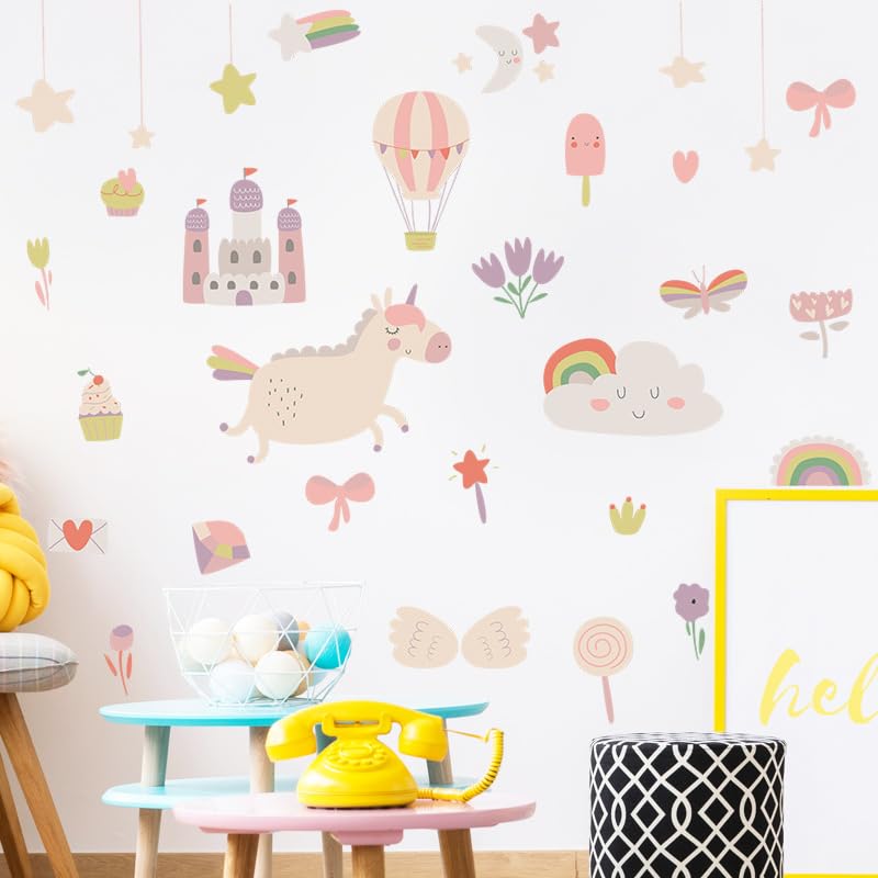 Image of Magical Unicorn Castle Wall Stickers for Kids Baby Wall Stickers for Kids Room Bedroom Playroom Nursery Living Room Decor Wall Art Wall Decoration Boho-Self-Adhesive