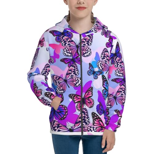 Flying Butterflies Kid Hoodies Boys Zip Up Sweatshirts Girls Pullover with Pocket3