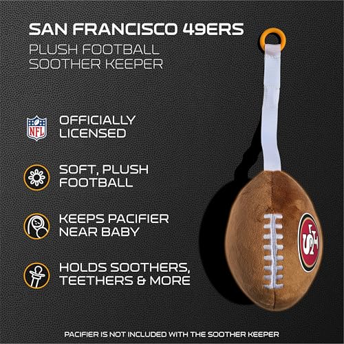 Image of San Francisco 49ers Plush Football Pacifier Holder by Smilo - Officially Licensed NFL Soother Holder - Soft Plush Toy and Dummy Holder - Fits Any Pacifier - Stroller Accessory & Newborn Essential