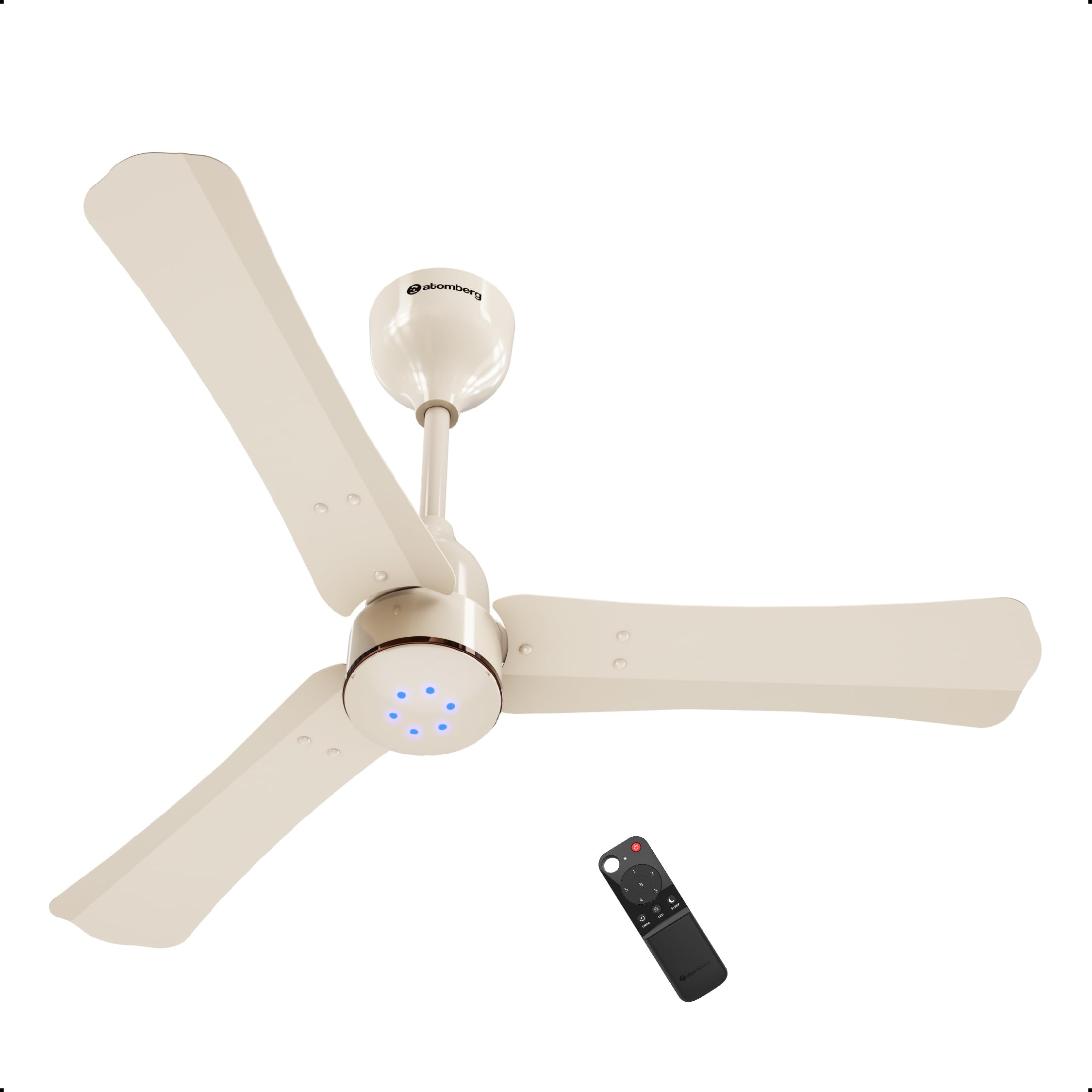 atomberg Renesa Halo Smart 900mm BLDC Ceiling Fan with IoT & Remote | 5 star | High Air Delivery | Low noise operation | LED Speed Indicator | Sleek Design | 3 Year Warranty - Seasand Ivory