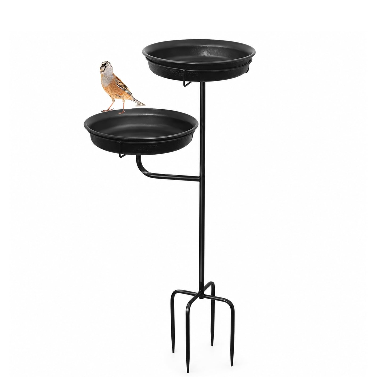Bebedero Pájaros de Exterior Vintage Independiente, Comedero Pájaros con Base de 4 Estacas Metálicas, para Jardín, Terraza, Patio y Césped (Negro)