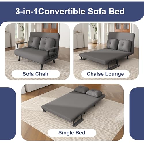 Image of Montary 5-in-1 Folding Sofa Bed for Two 71.6 inch Wide Convertible Chair with 5-Position Adjustable Backrest Pillow, Space-Saving Sleeper for Living Room Bedroom Office,Gray