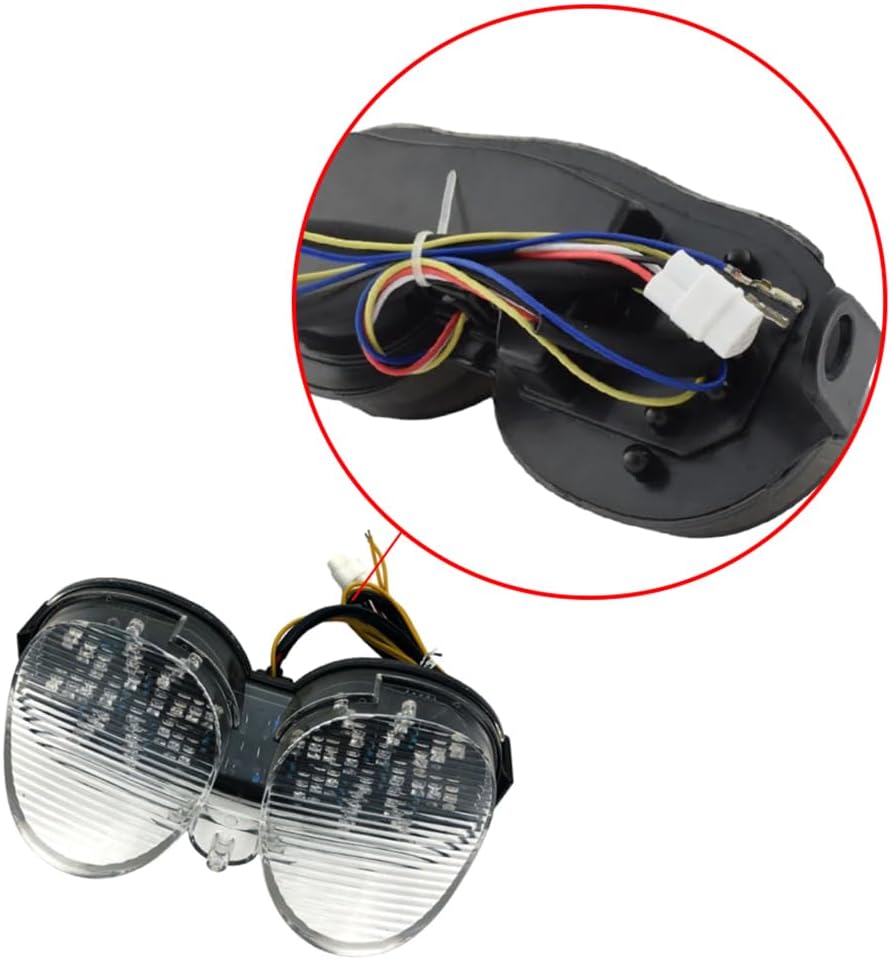 MACHSWON Rear Tail Light, 1PC 12V DC Motorcycle Integrated LED Tail Light Turn Signal Brake Blinker Lamp Assembly, Compatible with Yamaha YZF R6 2001-2002 (Clear)