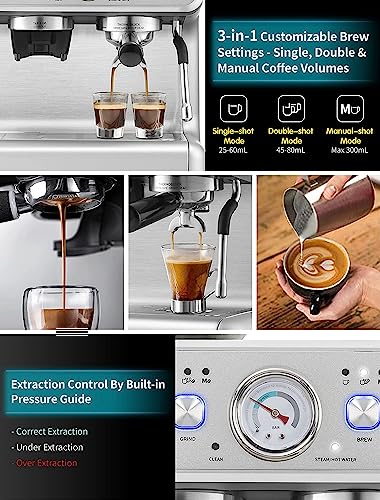 Gevi Espresso Machine & Coffee Maker - 20Bar Semi Automatic Espresso Machine With Grinder & Steam Wand – All In One Espresso Maker & Latte Machine For Home Dual Heating System #TOP4