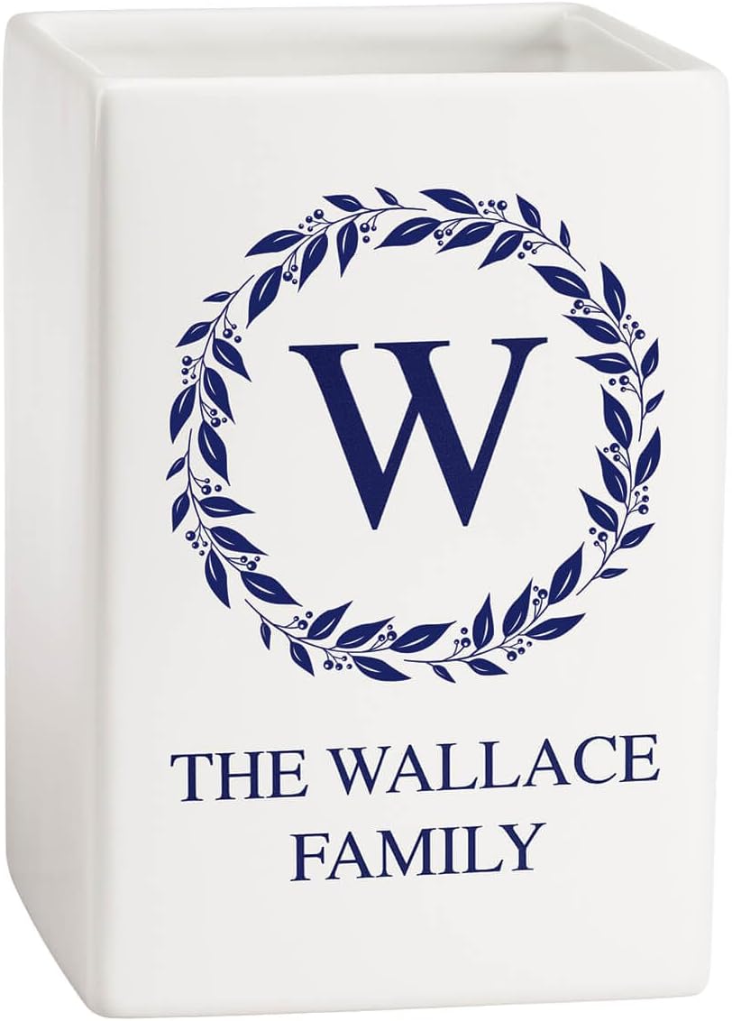 Custom Wreath Initial and Name Square Crock
